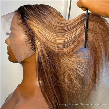 Vendor Wholesale trantsparent lace Highlight Wig Ombre Hair Wig highlighted lace front human wigs